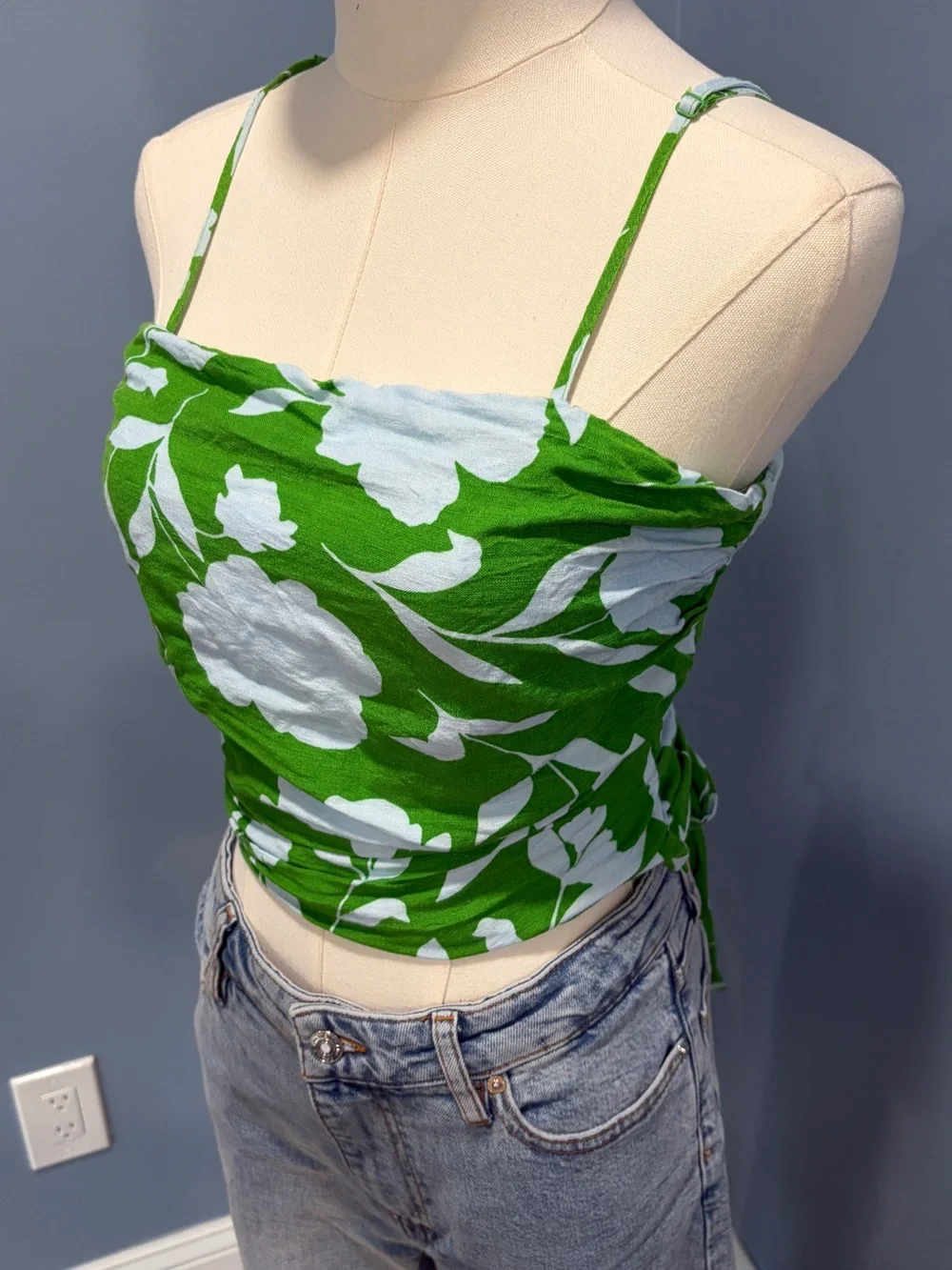 Kate Spade Green Floral Tie Back Crop Top XS Cottagecore